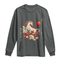 Japanese New Year 2026 Long Sleeve Shirt Year Of The Horse Botan Flower - Wonder Print Shop