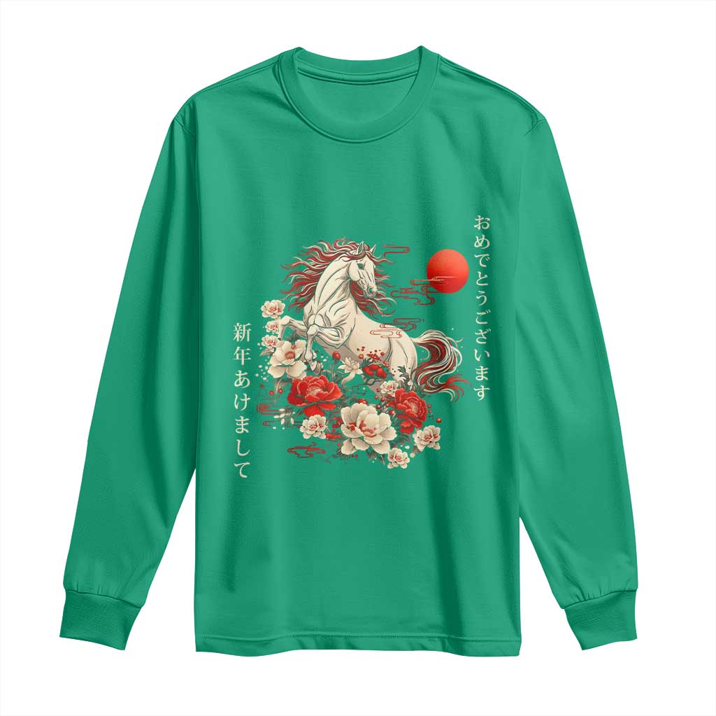 Japanese New Year 2026 Long Sleeve Shirt Year Of The Horse Botan Flower - Wonder Print Shop
