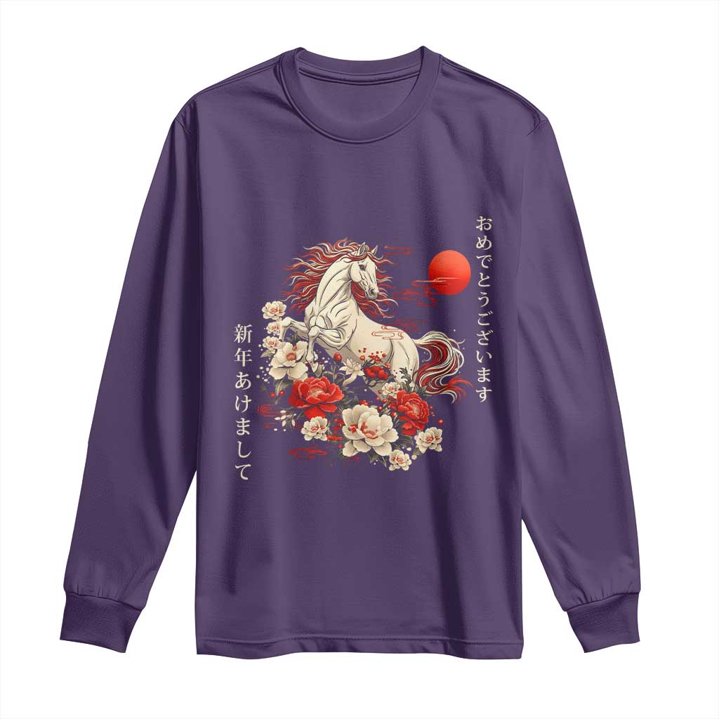 Japanese New Year 2026 Long Sleeve Shirt Year Of The Horse Botan Flower - Wonder Print Shop
