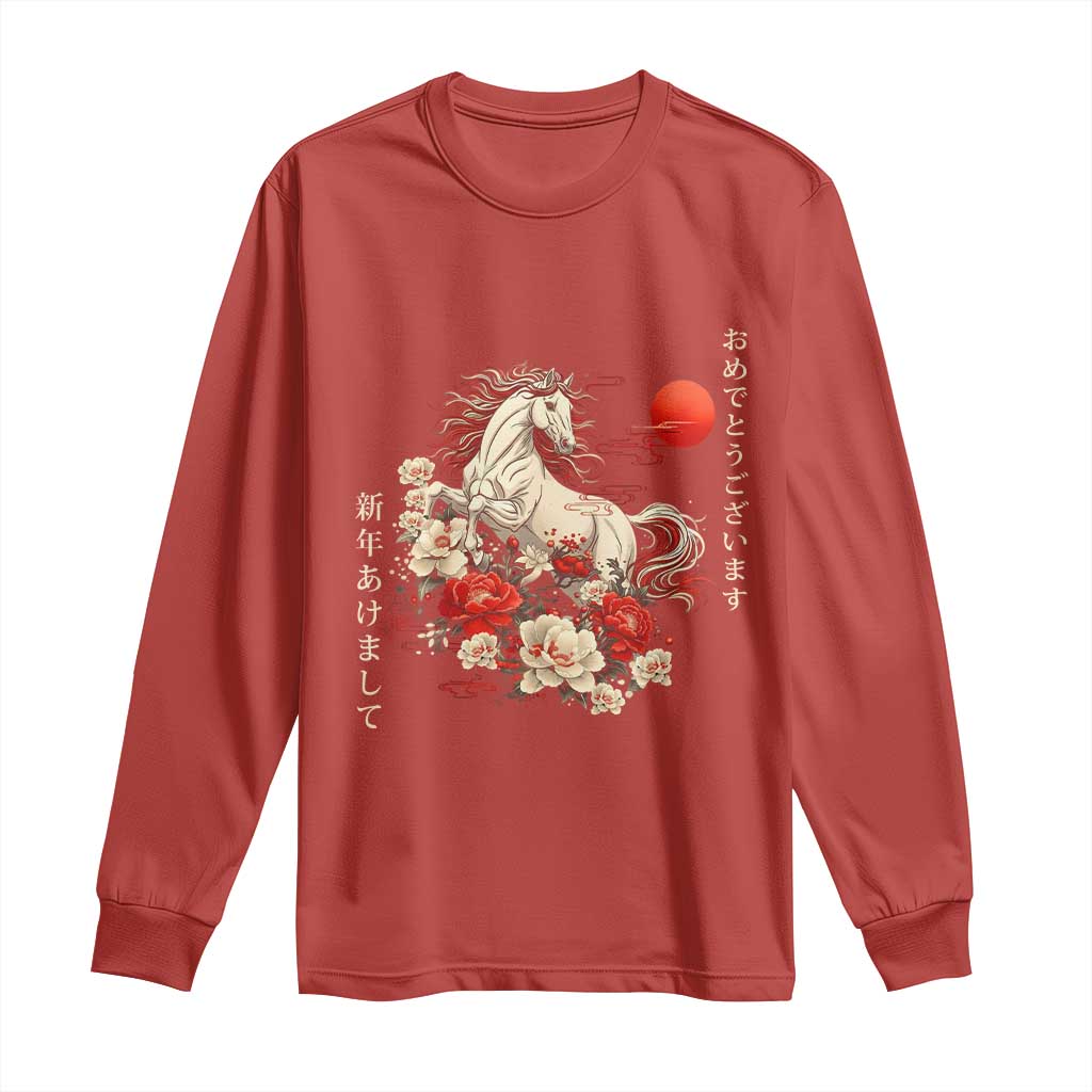 Japanese New Year 2026 Long Sleeve Shirt Year Of The Horse Botan Flower - Wonder Print Shop