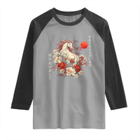 Japanese New Year 2026 Raglan Shirt Year Of The Horse Botan Flower - Wonder Print Shop
