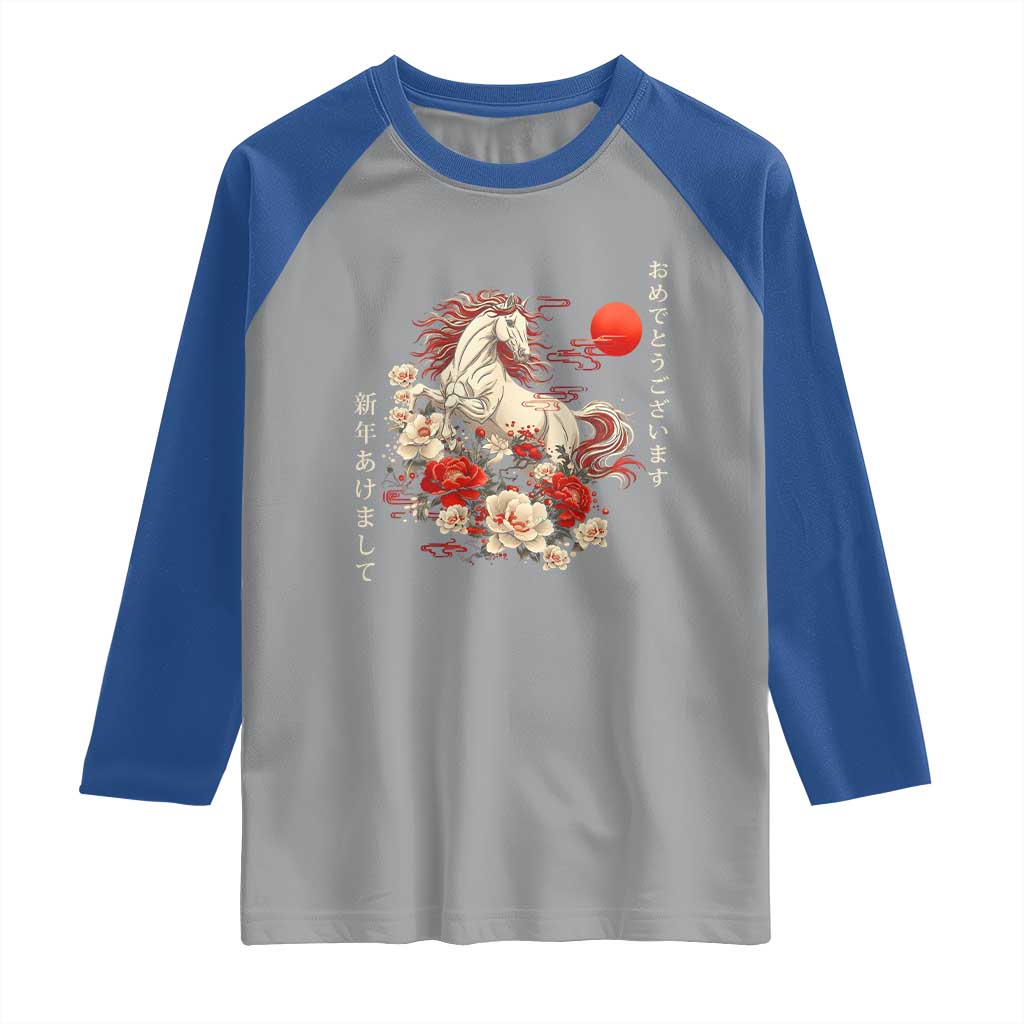 Japanese New Year 2026 Raglan Shirt Year Of The Horse Botan Flower - Wonder Print Shop