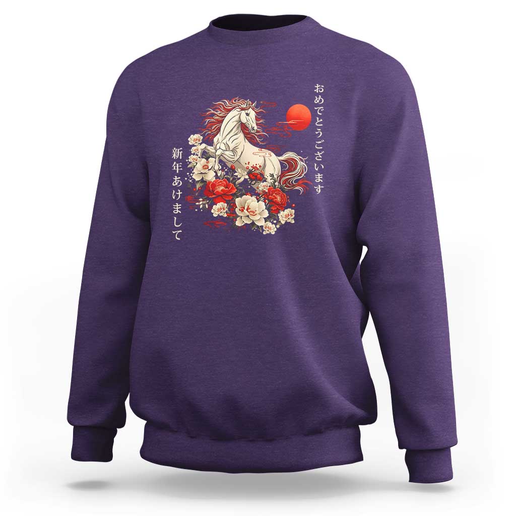 Japanese New Year 2026 Sweatshirt Year Of The Horse Botan Flower - Wonder Print Shop