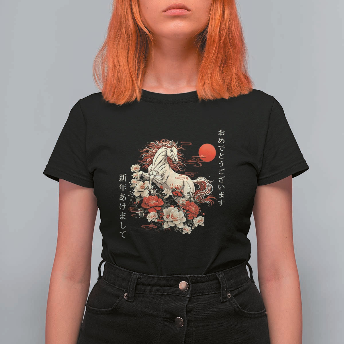 Japanese New Year 2026 T Shirt For Women Year Of The Horse Botan Flower - Wonder Print Shop