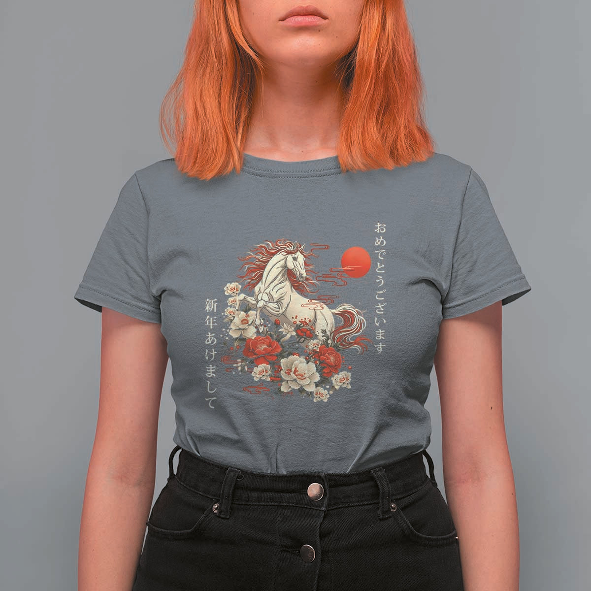 Japanese New Year 2026 T Shirt For Women Year Of The Horse Botan Flower - Wonder Print Shop