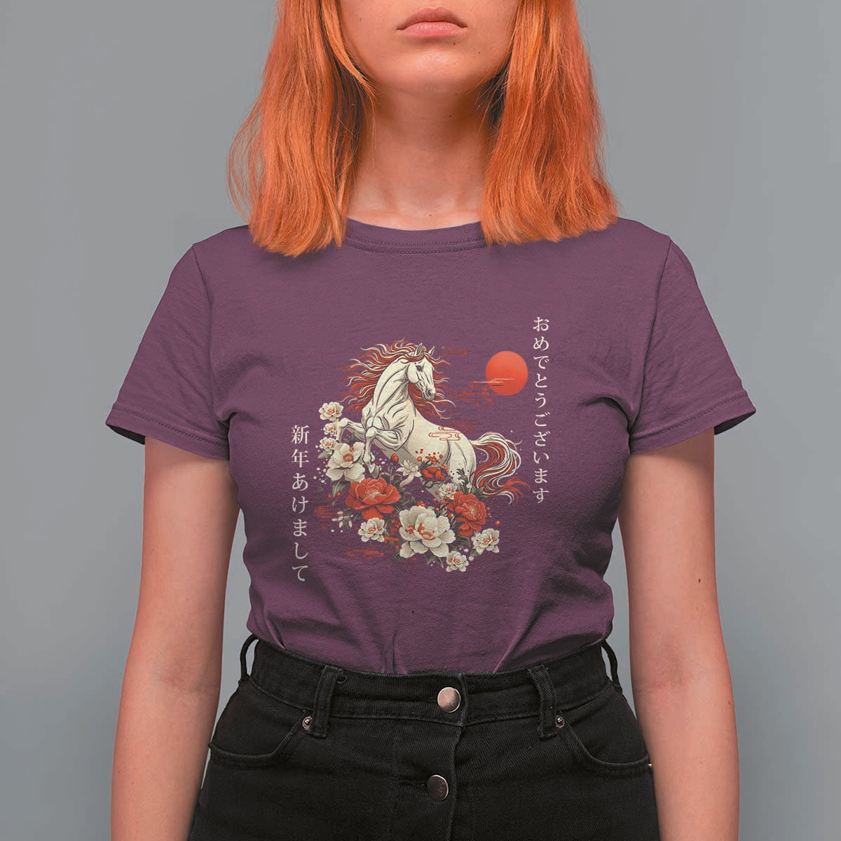Japanese New Year 2026 T Shirt For Women Year Of The Horse Botan Flower - Wonder Print Shop