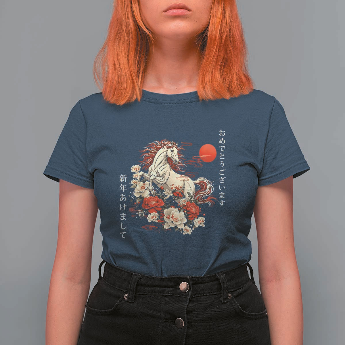 Japanese New Year 2026 T Shirt For Women Year Of The Horse Botan Flower - Wonder Print Shop