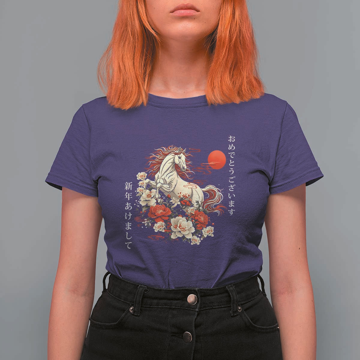 Japanese New Year 2026 T Shirt For Women Year Of The Horse Botan Flower - Wonder Print Shop