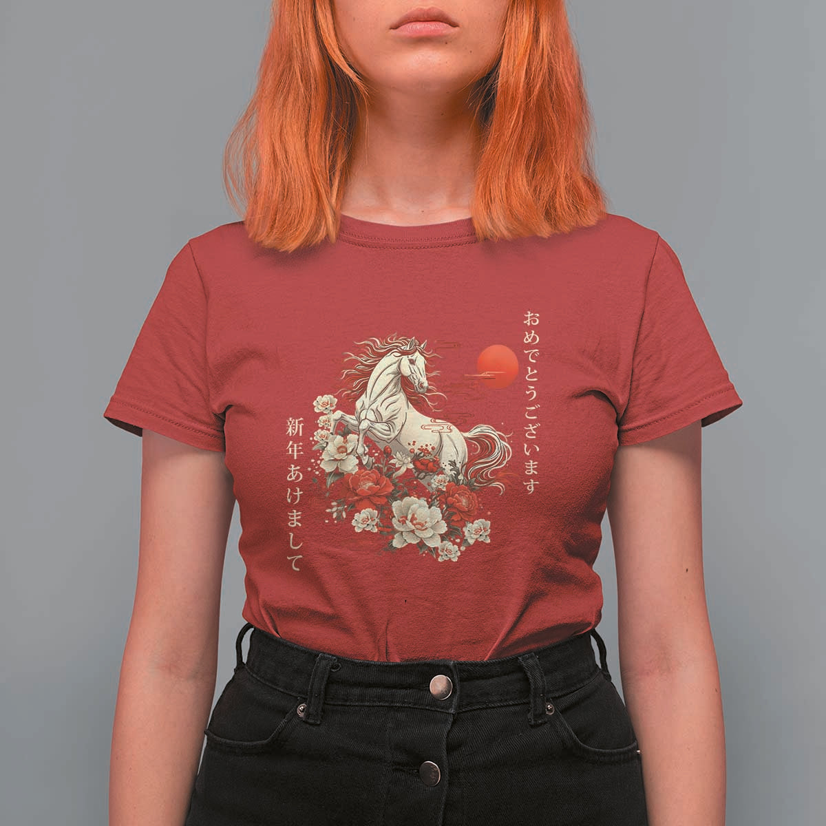 Japanese New Year 2026 T Shirt For Women Year Of The Horse Botan Flower - Wonder Print Shop