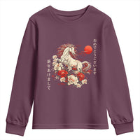 Japanese New Year 2026 Youth Sweatshirt Year Of The Horse Botan Flower - Wonder Print Shop