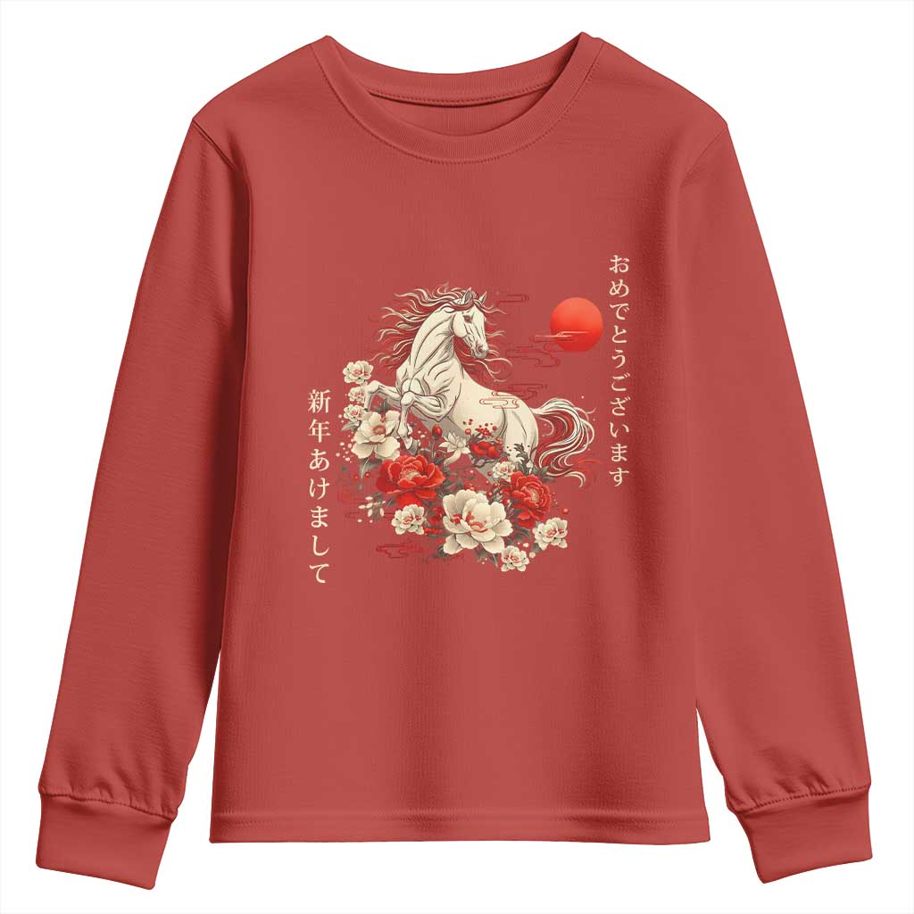 Japanese New Year 2026 Youth Sweatshirt Year Of The Horse Botan Flower - Wonder Print Shop
