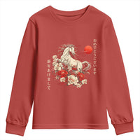 Japanese New Year 2026 Youth Sweatshirt Year Of The Horse Botan Flower - Wonder Print Shop