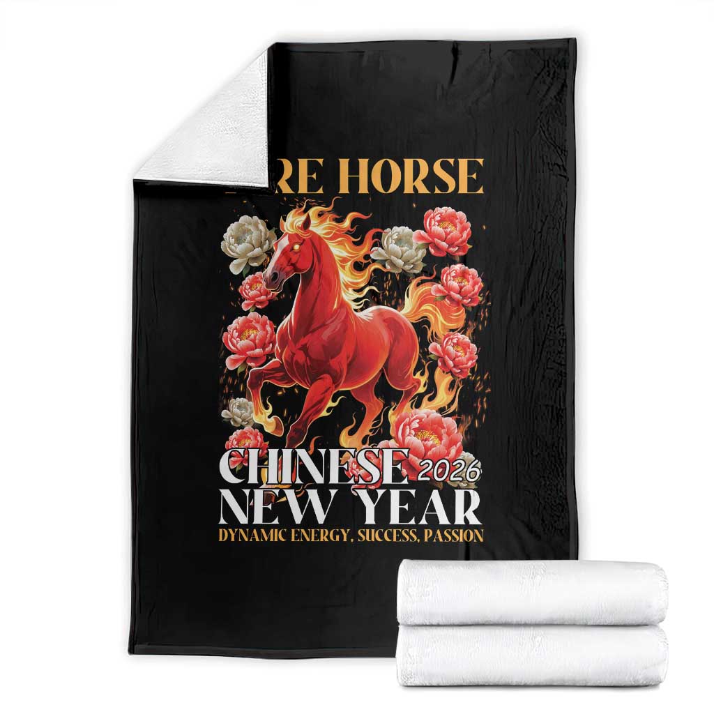 Year of The Fire Horse 2026 Throw Blanket Chinese New Year Peony Flower - Wonder Print Shop