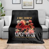 Year of The Fire Horse 2026 Throw Blanket Chinese New Year Peony Flower - Wonder Print Shop