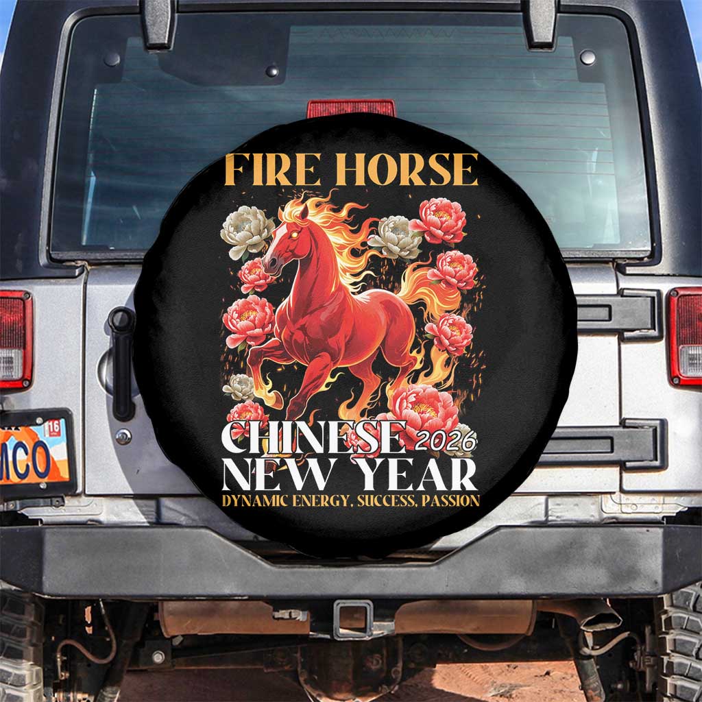 Year of The Fire Horse 2026 Spare Tire Cover Chinese New Year Peony Flower - Wonder Print Shop