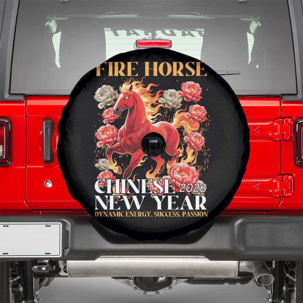 Year of The Fire Horse 2026 Spare Tire Cover Chinese New Year Peony Flower - Wonder Print Shop