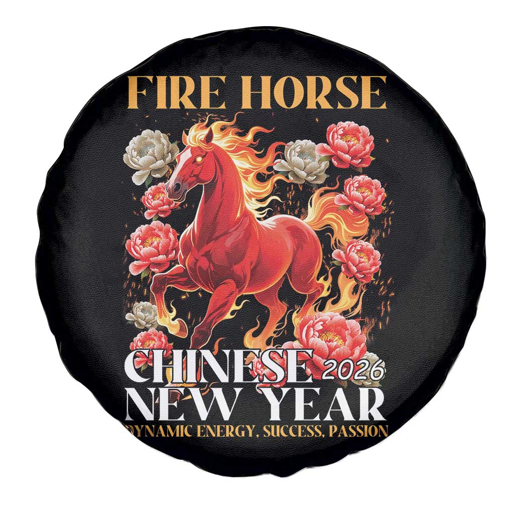 Year of The Fire Horse 2026 Spare Tire Cover Chinese New Year Peony Flower - Wonder Print Shop