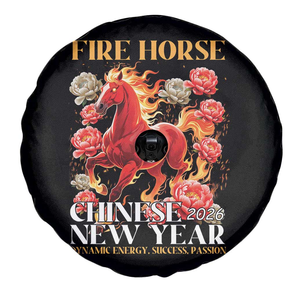 Year of The Fire Horse 2026 Spare Tire Cover Chinese New Year Peony Flower - Wonder Print Shop