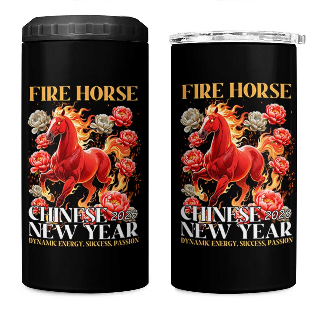 Year of The Fire Horse 2026 4 in 1 Can Cooler Tumbler Chinese New Year Peony Flower - Wonder Print Shop