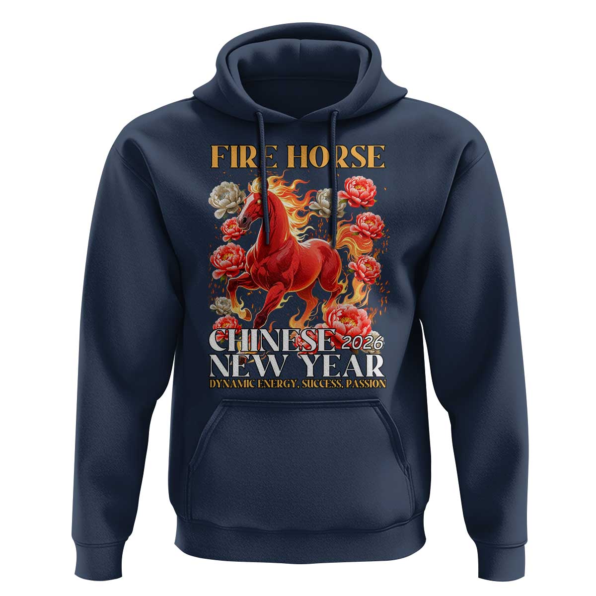 Year of The Fire Horse 2026 Hoodie Chinese New Year Peony Flower - Wonder Print Shop