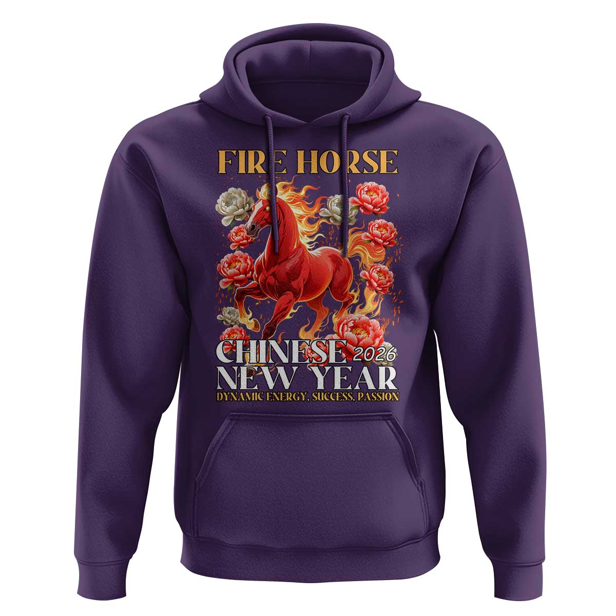 Year of The Fire Horse 2026 Hoodie Chinese New Year Peony Flower - Wonder Print Shop