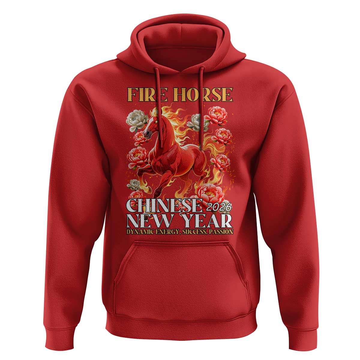 Year of The Fire Horse 2026 Hoodie Chinese New Year Peony Flower - Wonder Print Shop