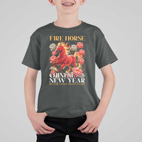 Year of The Fire Horse 2026 T Shirt For Kid Chinese New Year Peony Flower - Wonder Print Shop