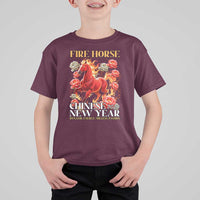 Year of The Fire Horse 2026 T Shirt For Kid Chinese New Year Peony Flower - Wonder Print Shop