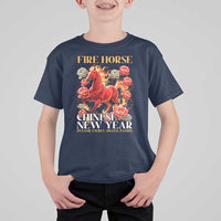 Year of The Fire Horse 2026 T Shirt For Kid Chinese New Year Peony Flower - Wonder Print Shop