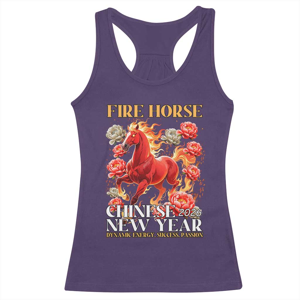 Year of The Fire Horse 2026 Racerback Tank Top Chinese New Year Peony Flower - Wonder Print Shop