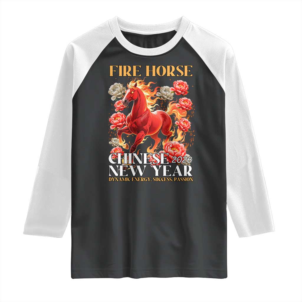 Year of The Fire Horse 2026 Raglan Shirt Chinese New Year Peony Flower - Wonder Print Shop