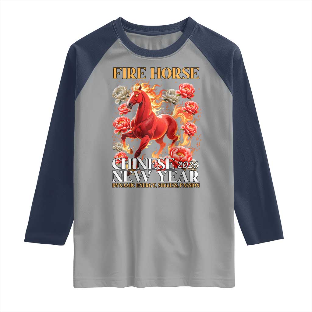 Year of The Fire Horse 2026 Raglan Shirt Chinese New Year Peony Flower - Wonder Print Shop