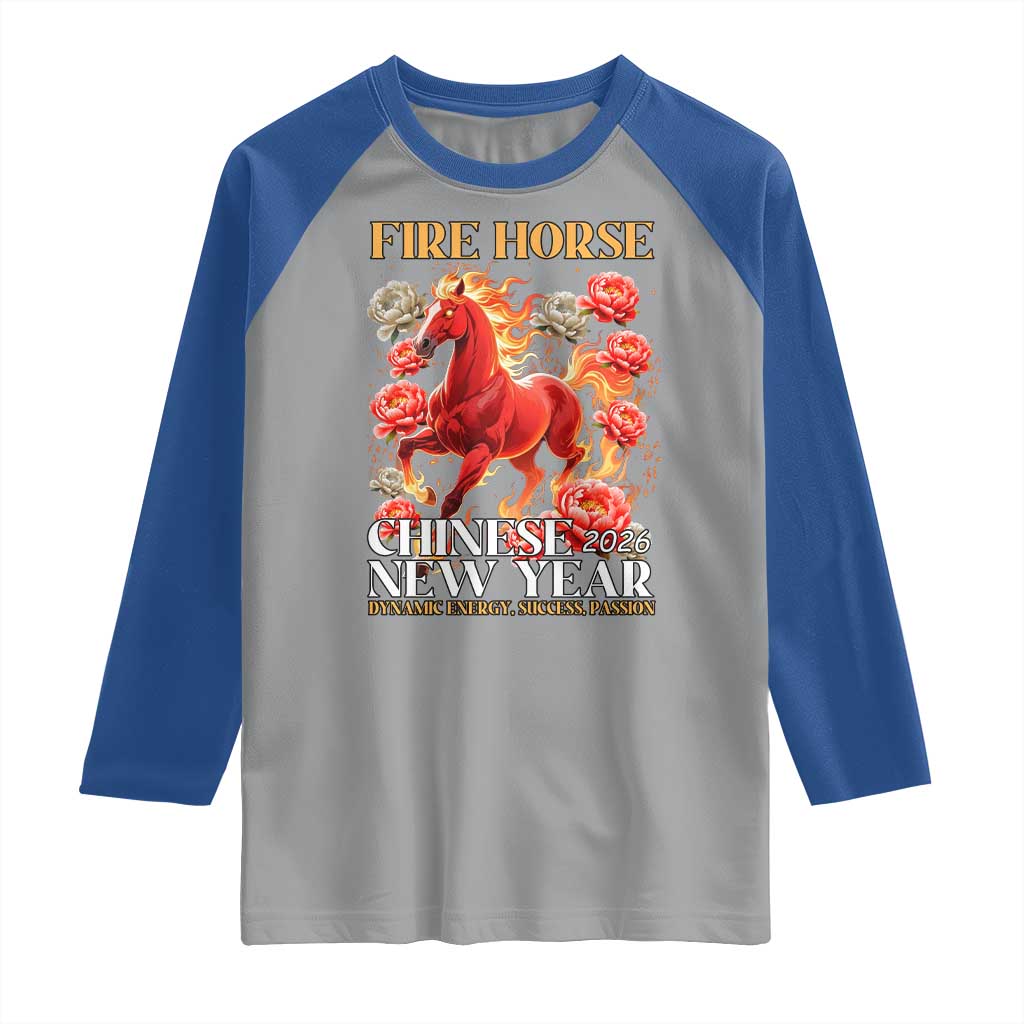 Year of The Fire Horse 2026 Raglan Shirt Chinese New Year Peony Flower - Wonder Print Shop