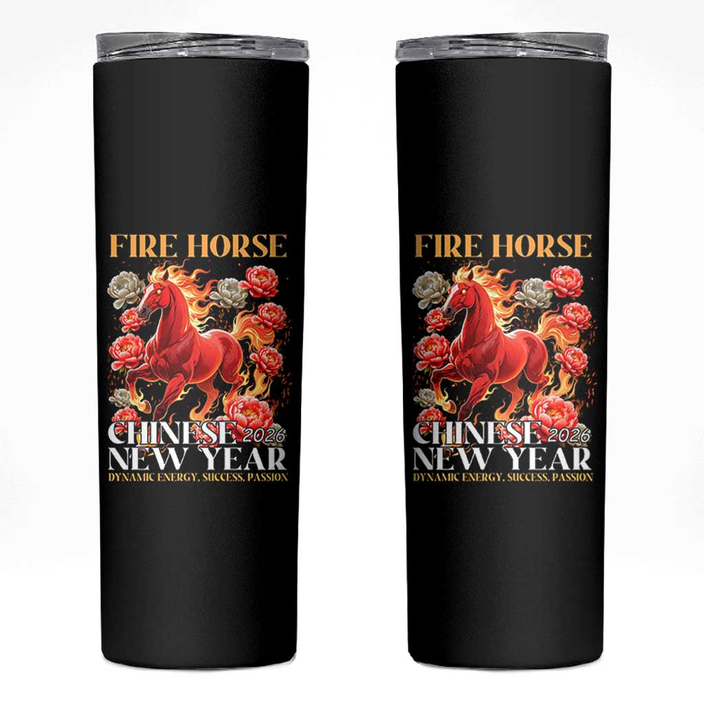 Year of The Fire Horse 2026 Skinny Tumbler Chinese New Year Peony Flower - Wonder Print Shop