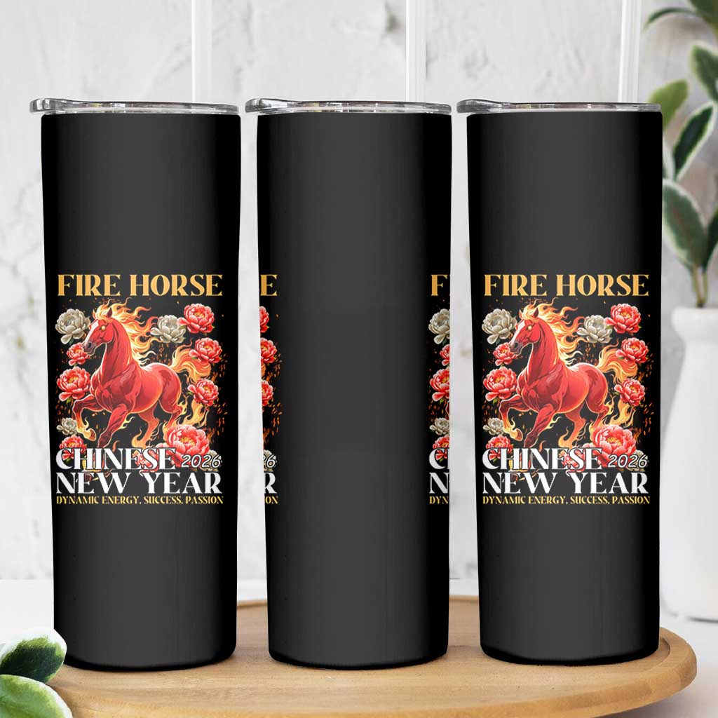 Year of The Fire Horse 2026 Skinny Tumbler Chinese New Year Peony Flower - Wonder Print Shop