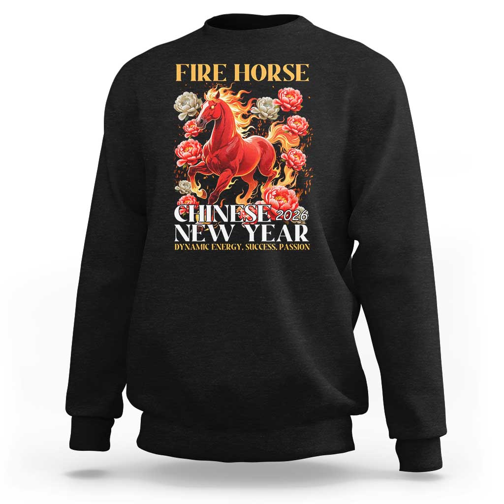 Year of The Fire Horse 2026 Sweatshirt Chinese New Year Peony Flower - Wonder Print Shop