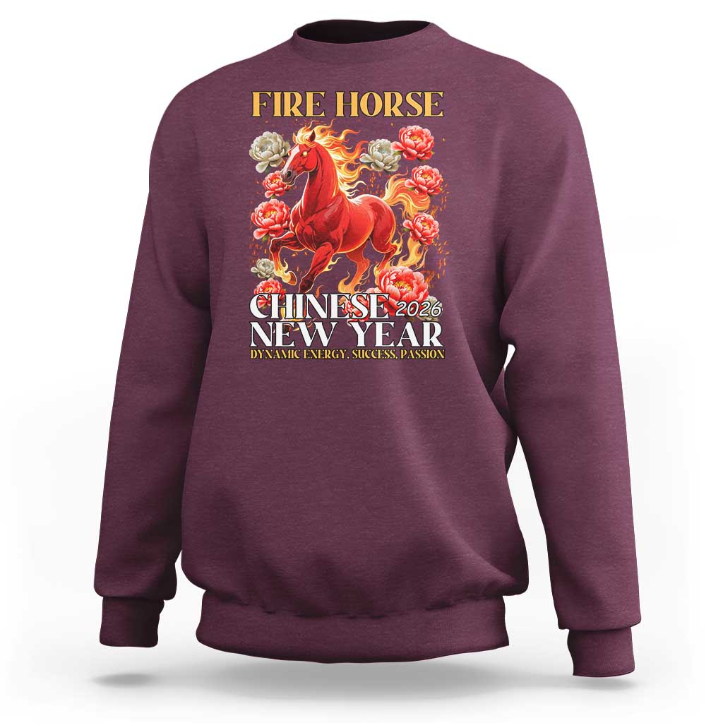 Year of The Fire Horse 2026 Sweatshirt Chinese New Year Peony Flower - Wonder Print Shop