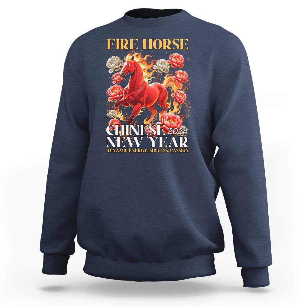 Year of The Fire Horse 2026 Sweatshirt Chinese New Year Peony Flower - Wonder Print Shop