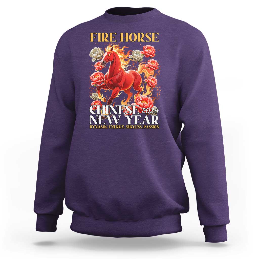 Year of The Fire Horse 2026 Sweatshirt Chinese New Year Peony Flower - Wonder Print Shop