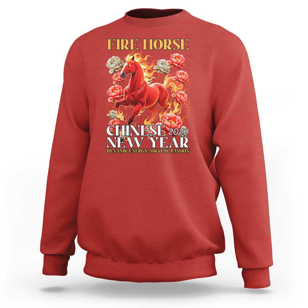 Year of The Fire Horse 2026 Sweatshirt Chinese New Year Peony Flower - Wonder Print Shop