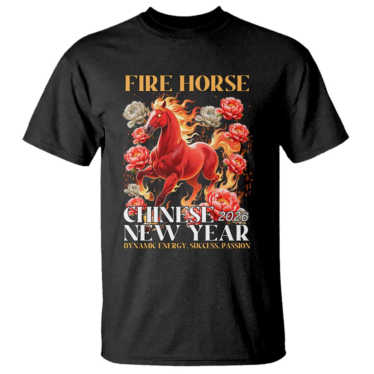 Year of The Fire Horse 2026 T Shirt Chinese New Year Peony Flower - Wonder Print Shop