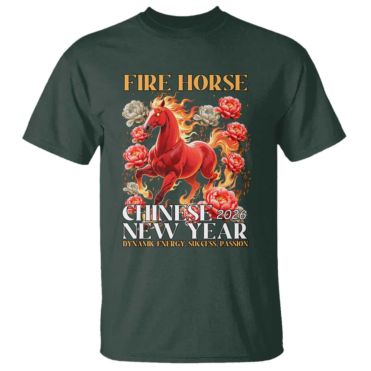 Year of The Fire Horse 2026 T Shirt Chinese New Year Peony Flower - Wonder Print Shop