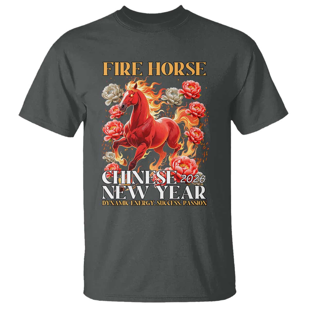 Year of The Fire Horse 2026 T Shirt Chinese New Year Peony Flower - Wonder Print Shop