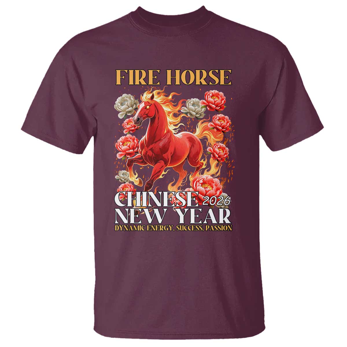 Year of The Fire Horse 2026 T Shirt Chinese New Year Peony Flower - Wonder Print Shop