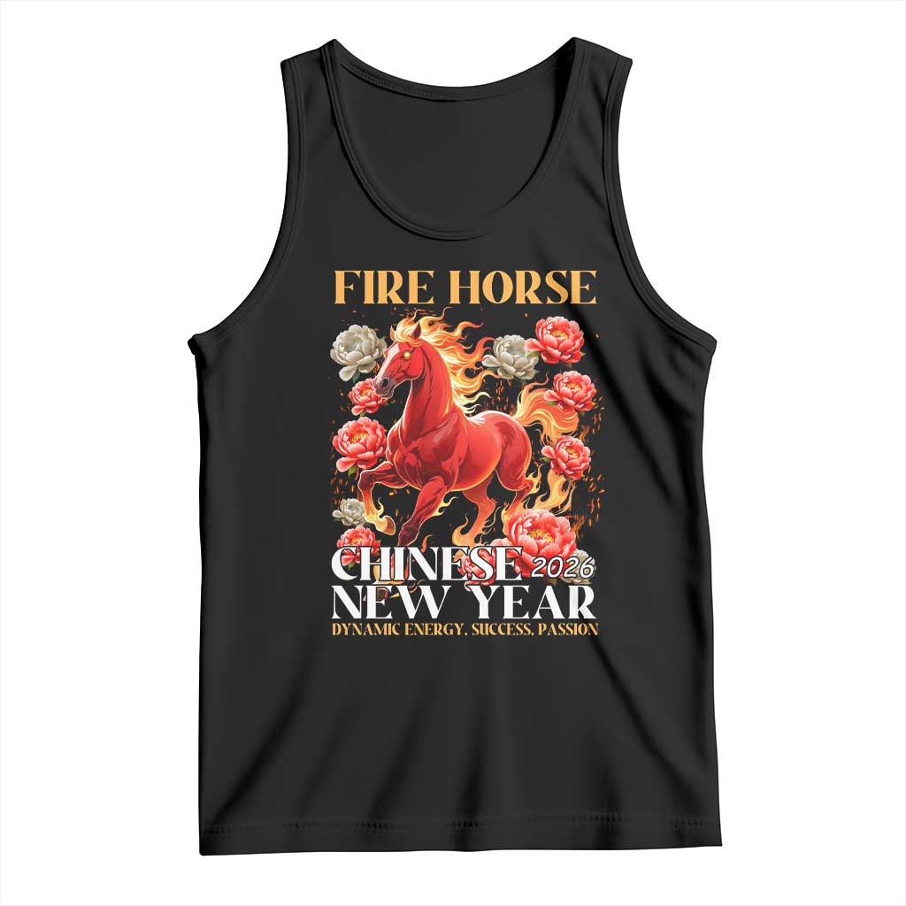 Year of The Fire Horse 2026 Tank Top Chinese New Year Peony Flower - Wonder Print Shop