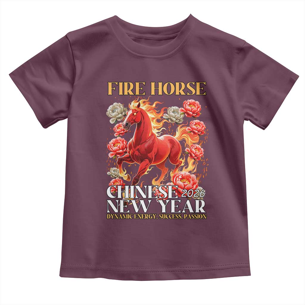 Year of The Fire Horse 2026 Toddler T Shirt Chinese New Year Peony Flower - Wonder Print Shop