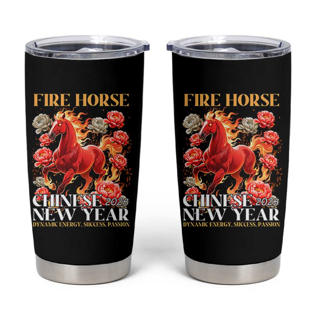 Year of The Fire Horse 2026 Tumbler Cup Chinese New Year Peony Flower - Wonder Print Shop