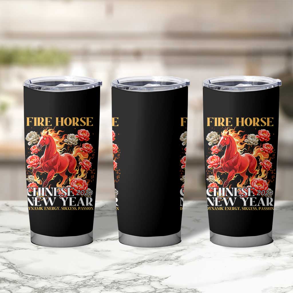 Year of The Fire Horse 2026 Tumbler Cup Chinese New Year Peony Flower - Wonder Print Shop