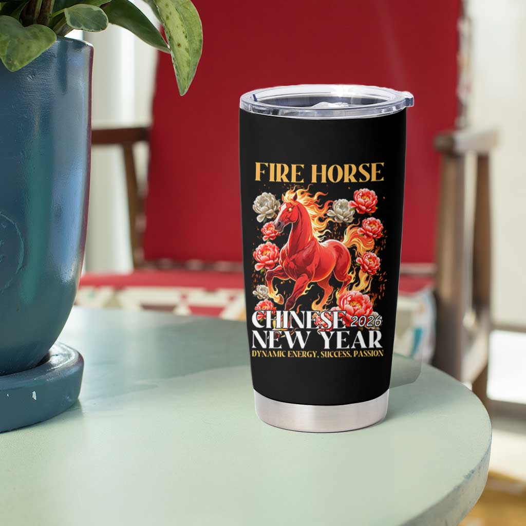 Year of The Fire Horse 2026 Tumbler Cup Chinese New Year Peony Flower - Wonder Print Shop