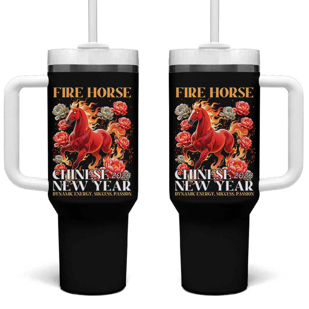 Year of The Fire Horse 2026 Tumbler With Handle Chinese New Year Peony Flower - Wonder Print Shop